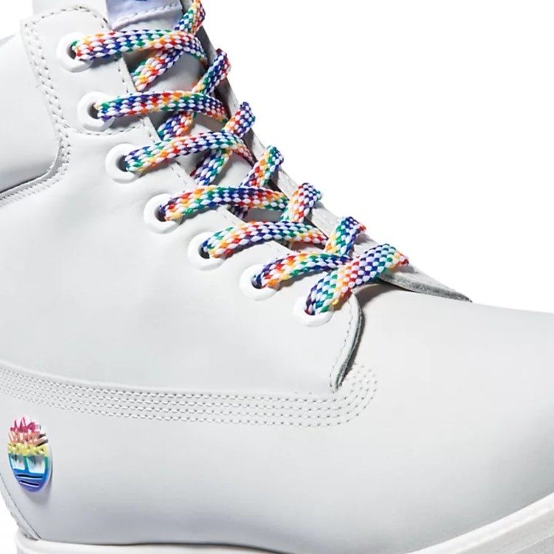 White timberlands hot sale with rainbow